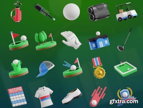 Golf Sport 3D Icon Set Ui8.net