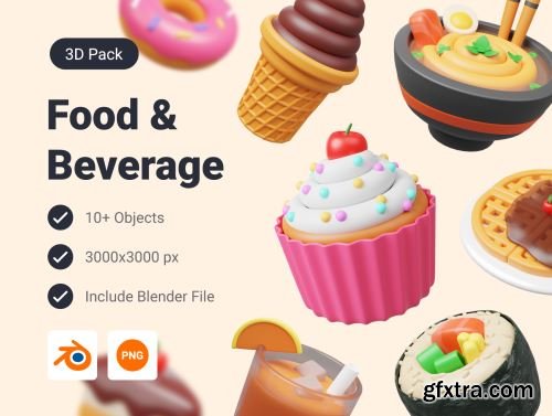 Food & Beverage 3D Icon Pack Ui8.net