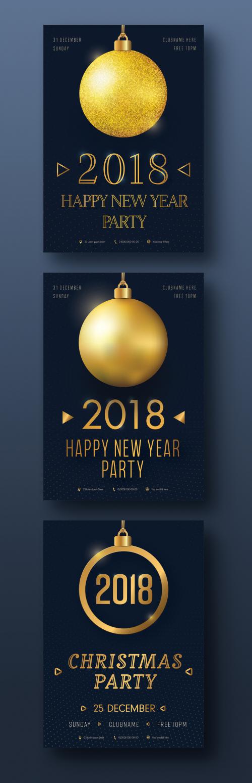 Christmas and New Year Party Flyer Set with Gold Ornament Element 1 - 187790841