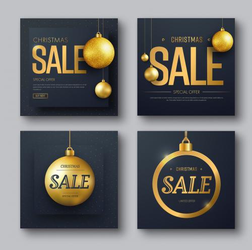 4 Christmas Sale Flyers with Gold Ornaments - 187790938