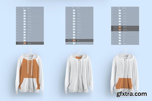 Front and Back Zip Hoodie Mockup On Hangers D59KXSY