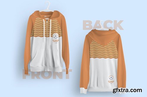 Front and Back Zip Hoodie Mockup On Hangers D59KXSY