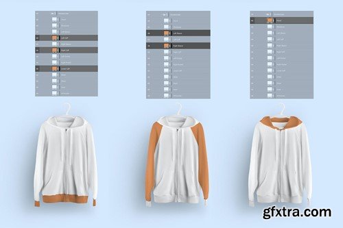 Front and Back Zip Hoodie Mockup On Hangers D59KXSY