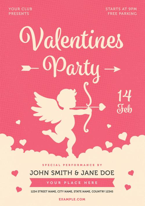 Valentine's Day Party Flyer with Cupid Illustration - 188582429