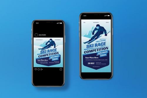 Blue Retro Ski Race Competition Flyer Set