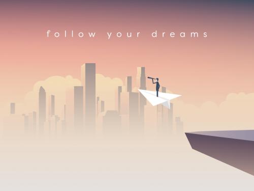 Follow Your Dreams with Paper Plane Illustration - 189676400