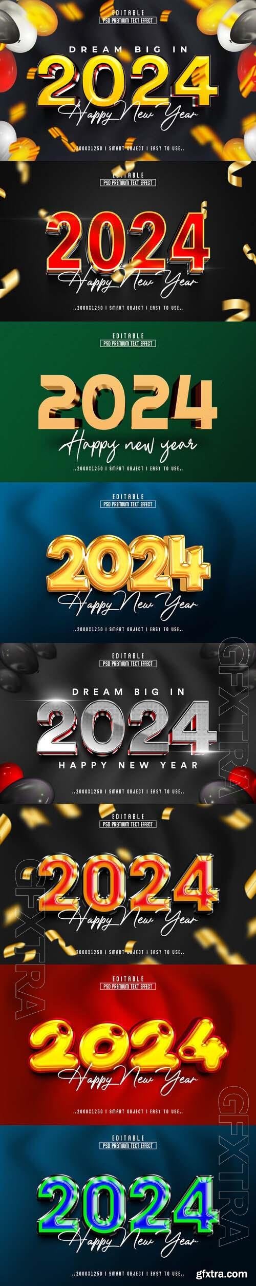 PSD happy new year 2024 3d editable text effect with background