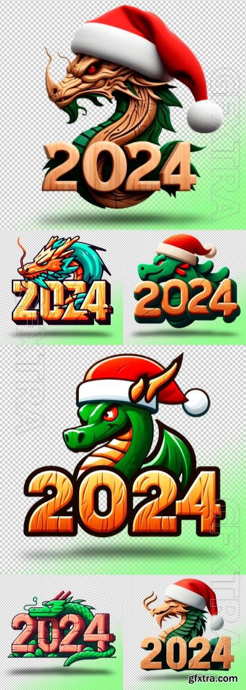 Dragon symbol of year 2024 green wooden in psd