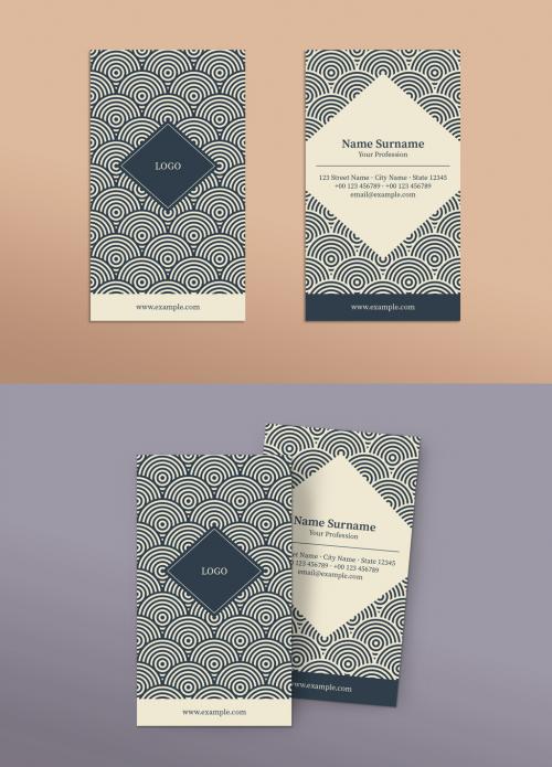 Business Card with Repeating Circles and Diamond Elements - 192501456