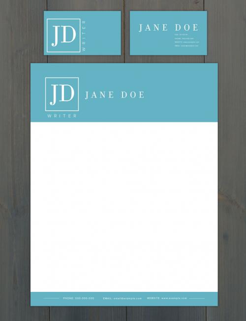Letterhead and Business Card Set with Blue Accents - 192529763