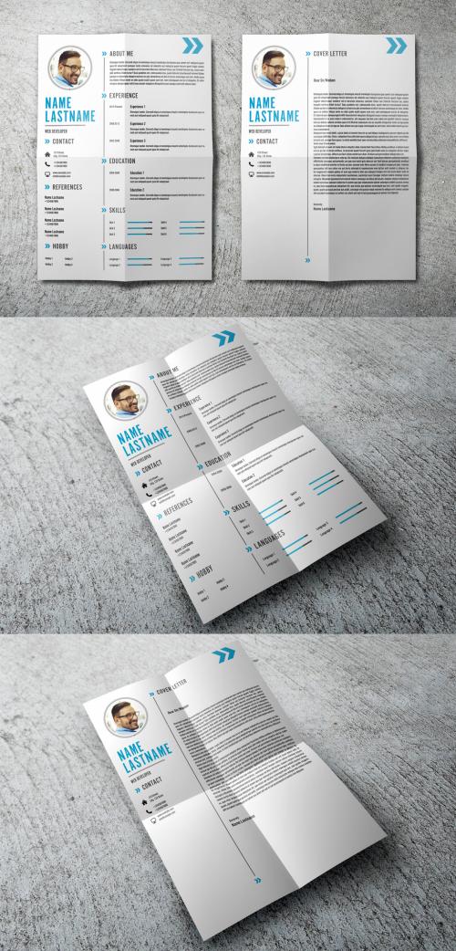 Resume and Cover Letter Layout Set With Blue Accents 1 - 194043504