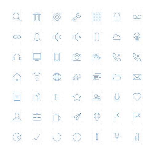 49 Line Art Icons Set with Blueprint Elements - 194629794