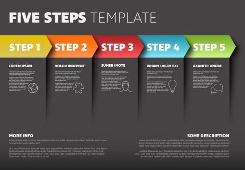 Five Step Infographic Layout with Colorful Overlapping Arrows - 195376513