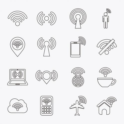 16 Outlined Wifi and Connectivity Icons - 195405054