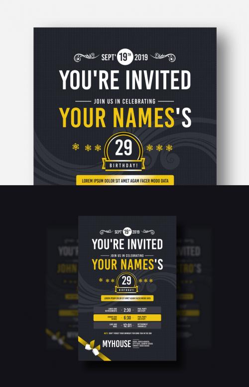 Invitation Layout with Dark Background - 196046325