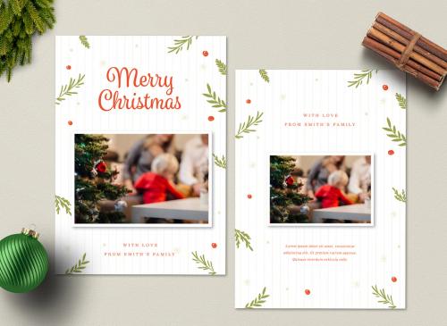 Christmas Photo Card Layout with Illustrations 1 - 196235182