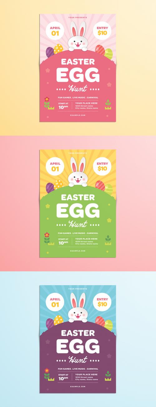 Easter Egg Hunt Flyer Layout with Bunny Illustration - 196242577