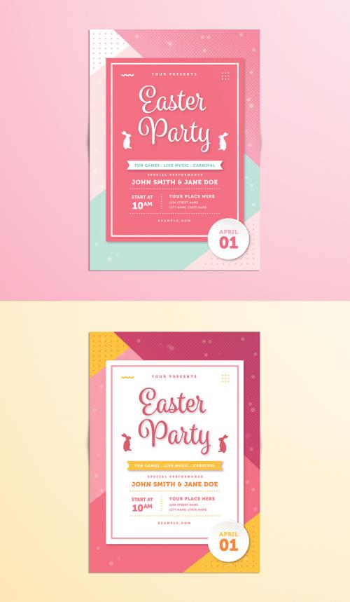 Easter Party Flyer Layout with Pink Accents - 196242607