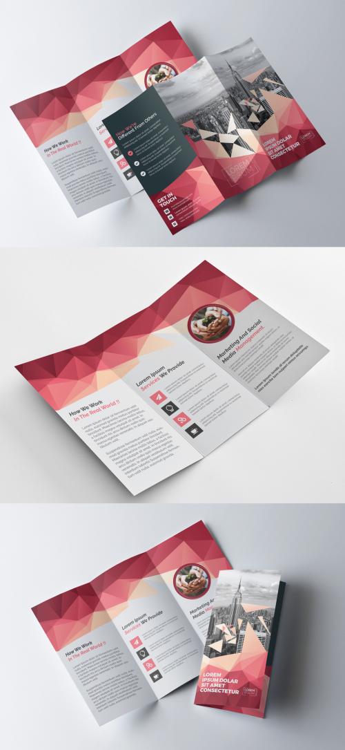 Tri-Fold Brochure Layout with Geometric Accents - 197550369