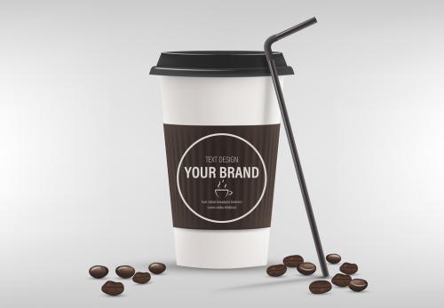 Coffee Cup Mockup with Espresso Bean Illustrations - 198238907