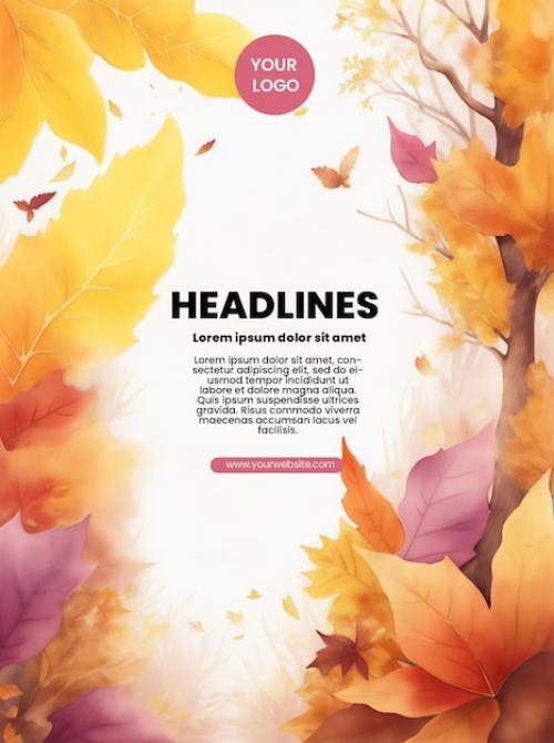 Premium PSD | Flyer design with autumn illustration Premium PSD