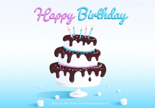 Birthday Banner Layout with Cake and Candles Illustration - 198239198