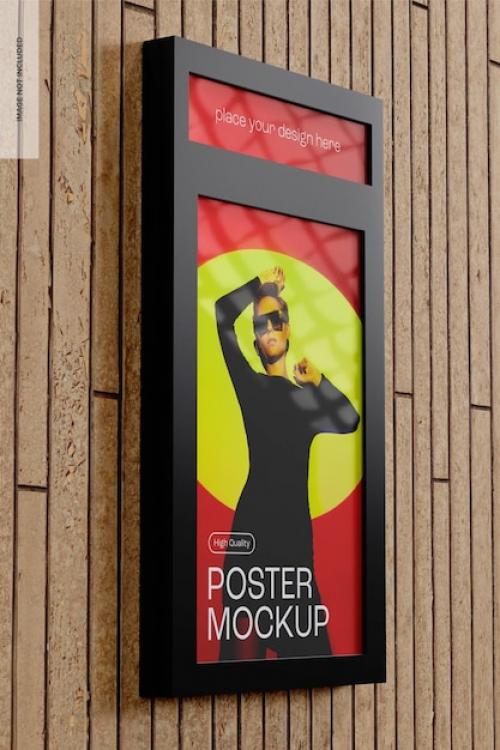 Premium PSD | Poster frame on wood wall mockup, side view Premium PSD