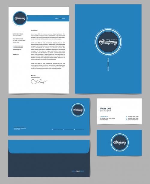Business Stationery Layout Kit with Blue Accents - 198659961