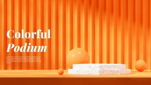 Premium PSD | 3d render blank mockup white terrazzo material hexagon podium in landscape orange wall and sphere Premium PSD