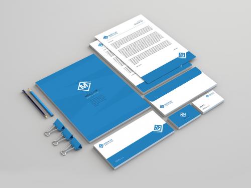 Blue Business Stationery Set Mockup - 198660142