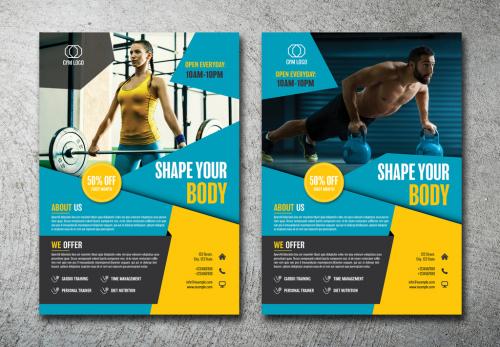 2 Gym Flyer Layouts with Blue and Yellow Accents - 199049493