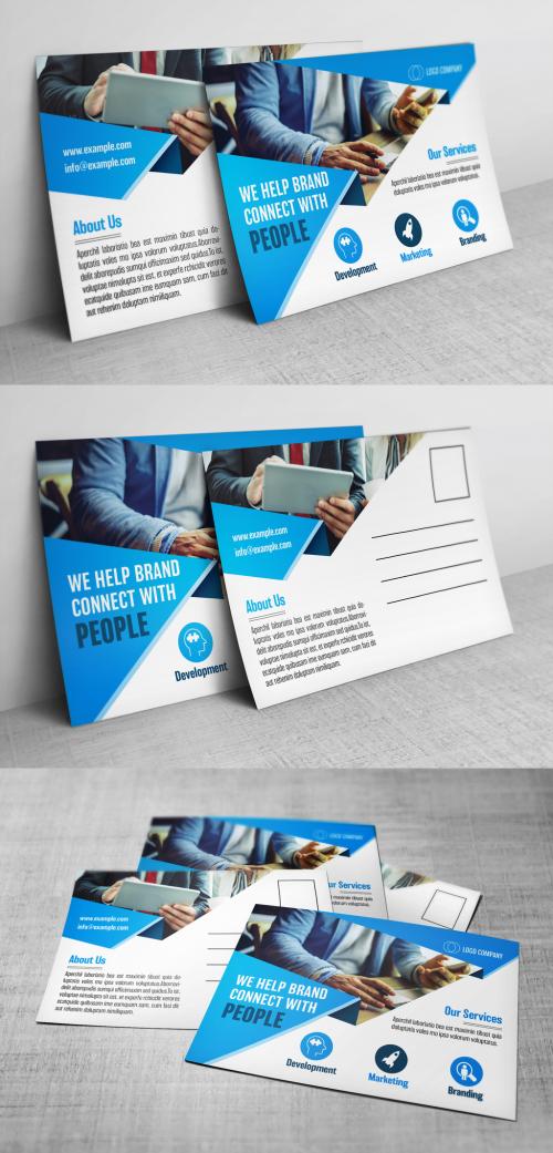 Business Postcard Layout with Blue Accents - 199049551