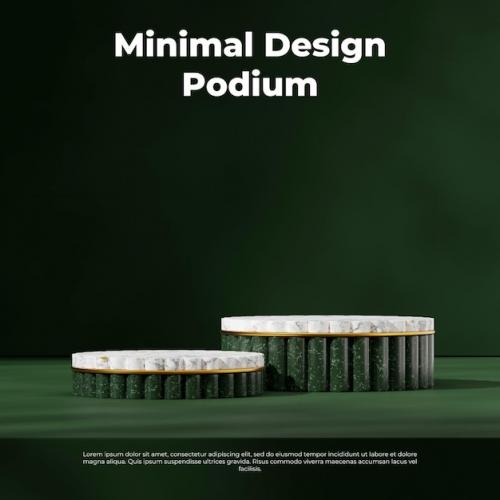 Premium PSD | 3d render image scene mockup white and green marble cylinder in square dark green color wall Premium PSD