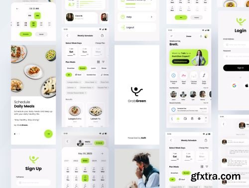 GrabGreen - Daily Healthy Food Meal Planner Mobile App UI Kit Ui8.net