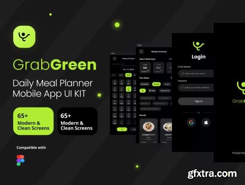 GrabGreen - Daily Healthy Food Meal Planner Mobile App UI Kit Ui8.net