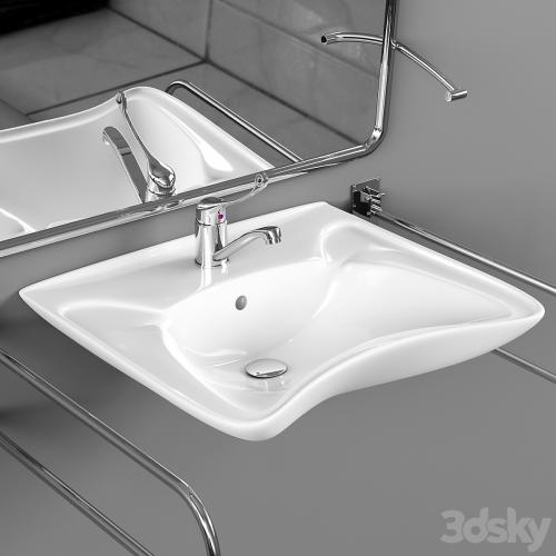 Sink with mirror and handrails