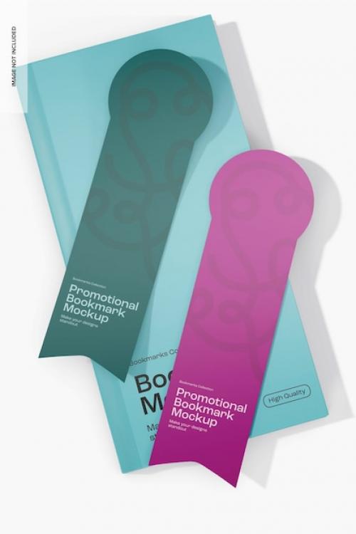 Premium PSD | Promotional bookmarks with book mockup, top view Premium PSD