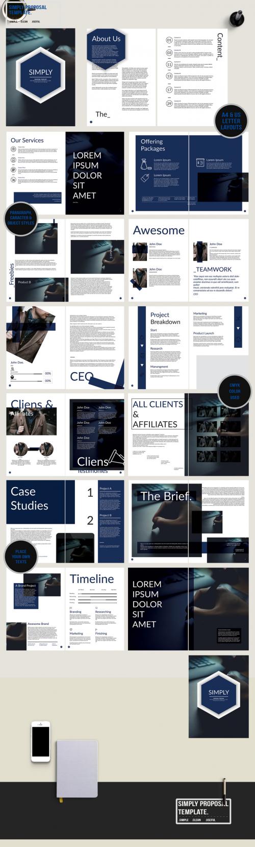 Business Proposal Layout with Blue Accents - 199989146