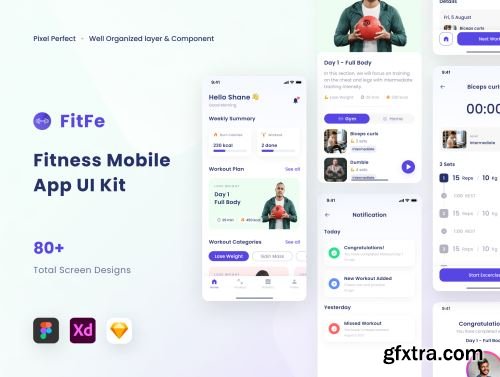 Fitfe - Workout Fitness Mobile App UI Kit Ui8.net