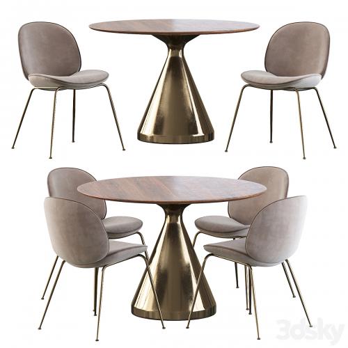 Gubi Beetle Chair and Silhouette Pedestal Round Dining Table