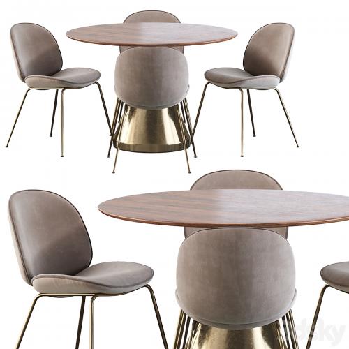 Gubi Beetle Chair and Silhouette Pedestal Round Dining Table