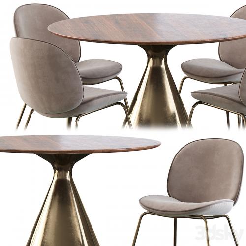 Gubi Beetle Chair and Silhouette Pedestal Round Dining Table