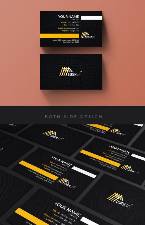 Dark Business Card Layout with Yellow and White Accents - 200306262