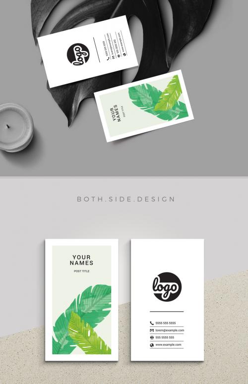 Business Card Layout with Leaf Illustration - 200306346