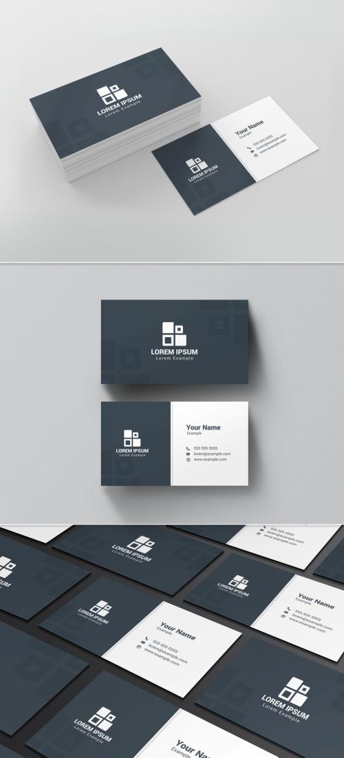 Blue-Gray and White Business Card Layout - 200563556