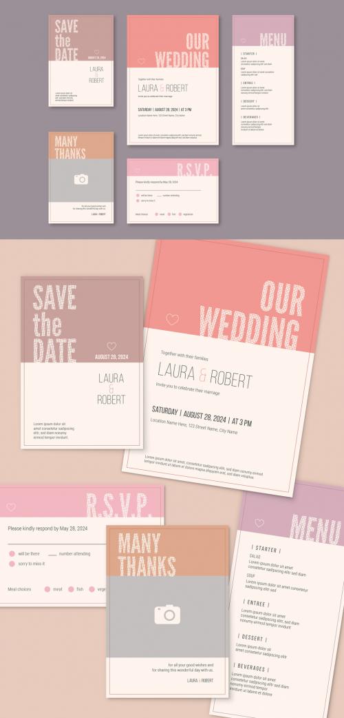 Wedding Invitation Set with Pastel Headers - 200582618