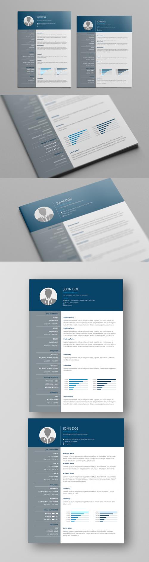 Resume Layout with Blue and Gray Accents  - 200584099