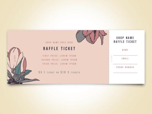 Raffle Ticket Layout with Floral Illustrations - 201093118