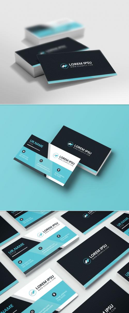 Black and Light Blue Business Card Layout - 201897499