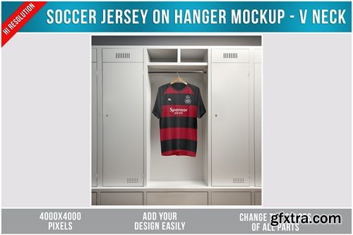 Soccer Jersey on Hanger Mockup - V Neck GCAZJMX